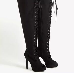 Torrid lace up thigh high peep toe boots SIZE 11